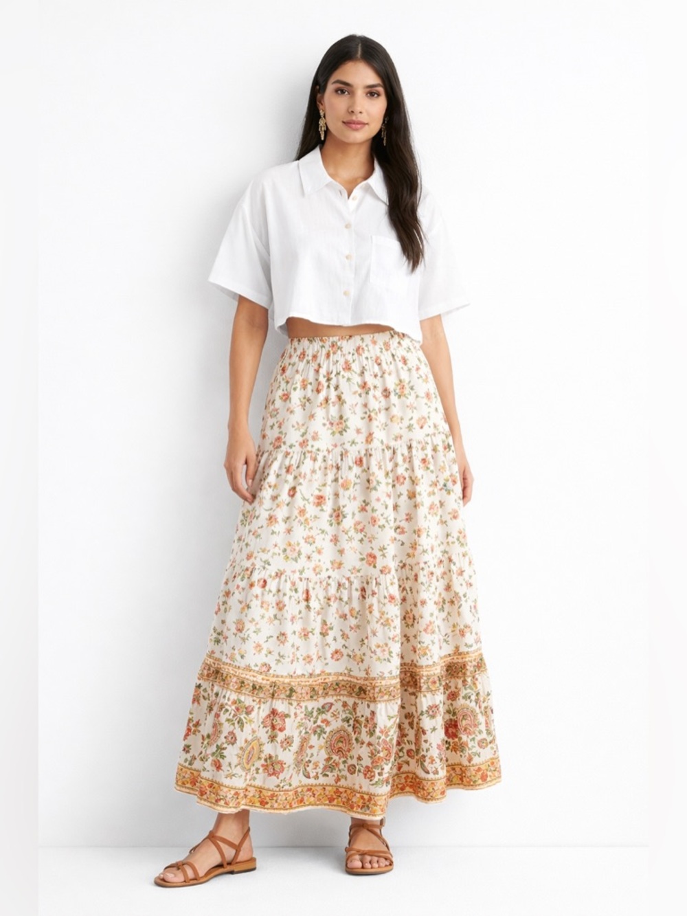 H&M White Cropped Button-Up Shirt | Minimal Chic Oversized Size Small